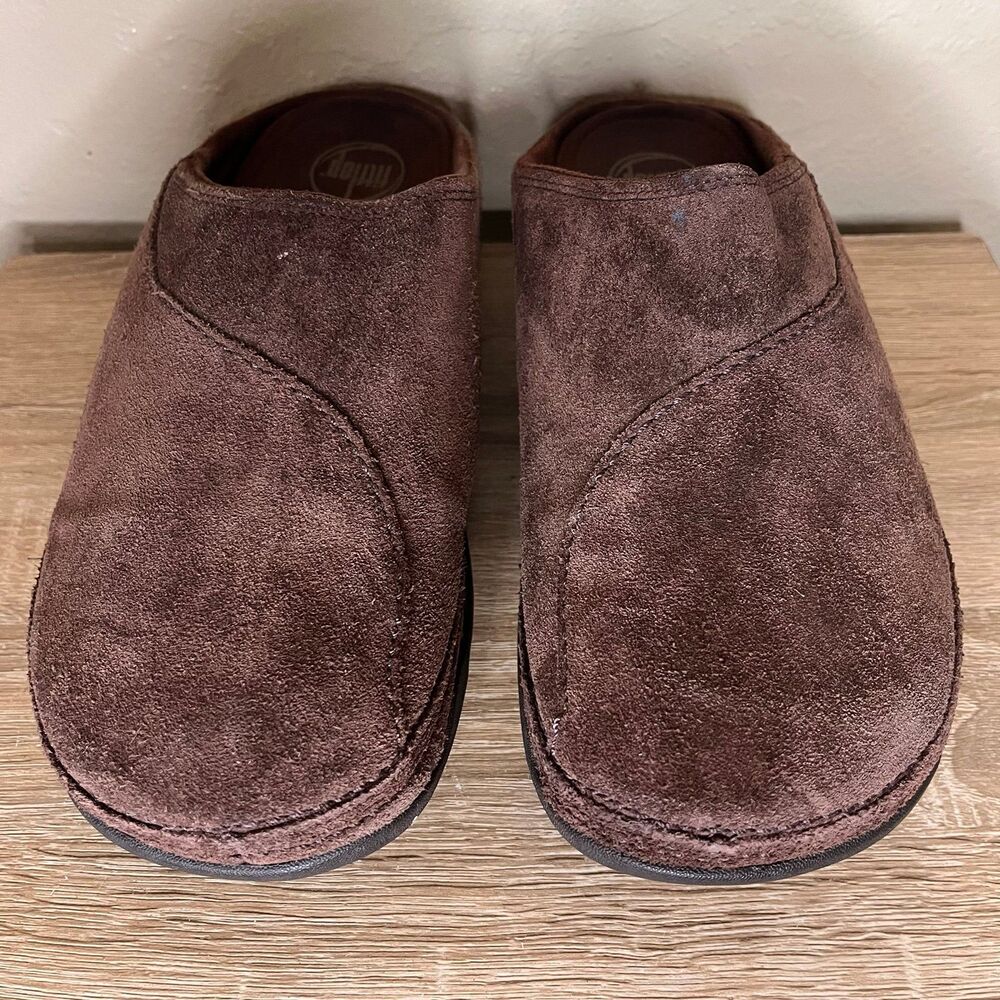 FitFlop Gogh Clogs Slippers Womens Size 11 Chocolate Brown Suede Wedge Slip On